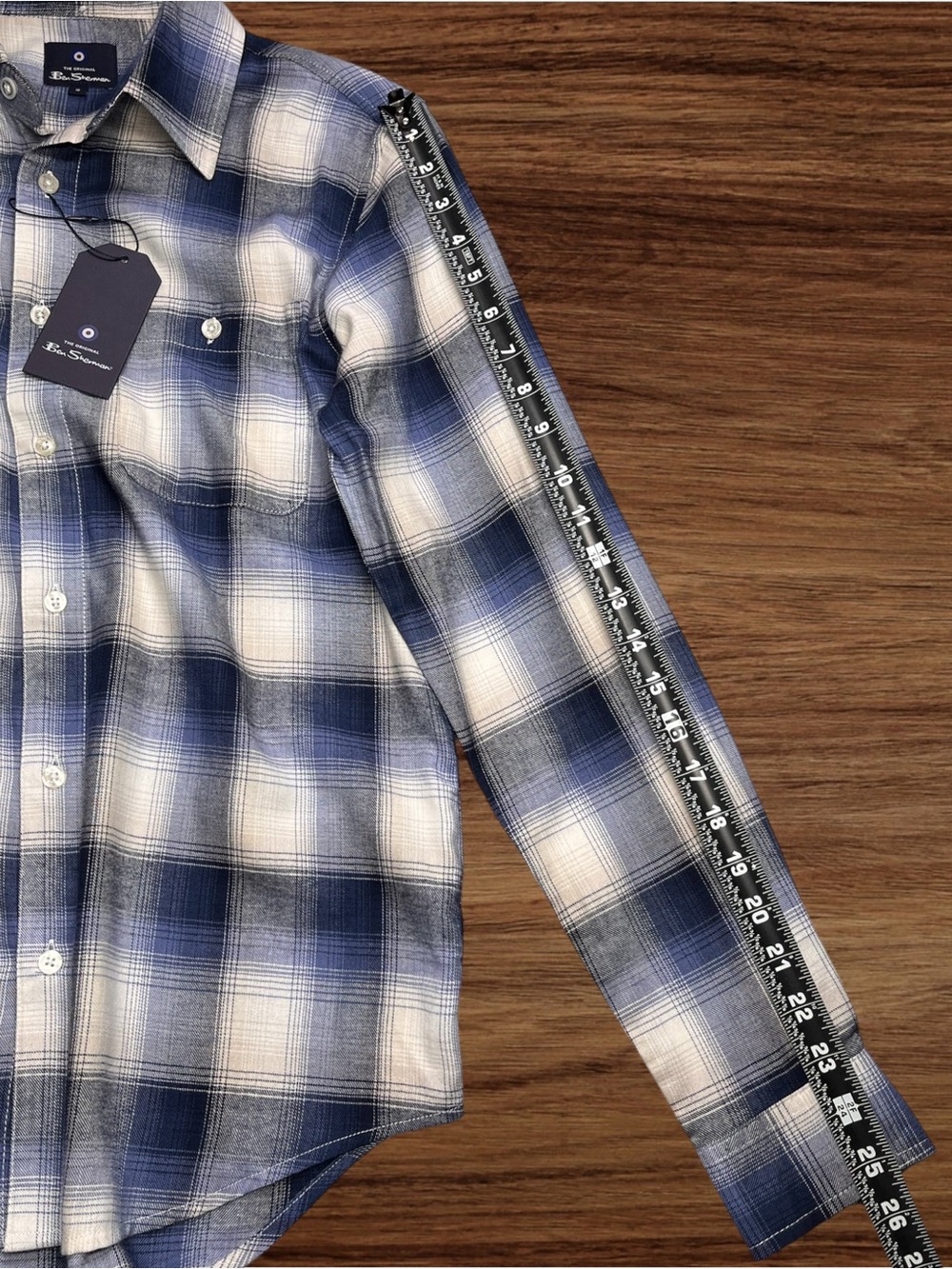 Ben Sherman Wedgewood Blue White Plaid Light Flannel Casual Button Down. Small. - Picture 8 of 10